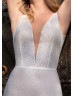 Sparkling Deep V Neck Wedding Dress With Removable Train